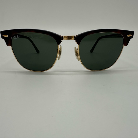 Ray-Ban Clubmaster Tortoiseshell Gold Frame Sunglasses Green Lenses - Picture 3 of 14